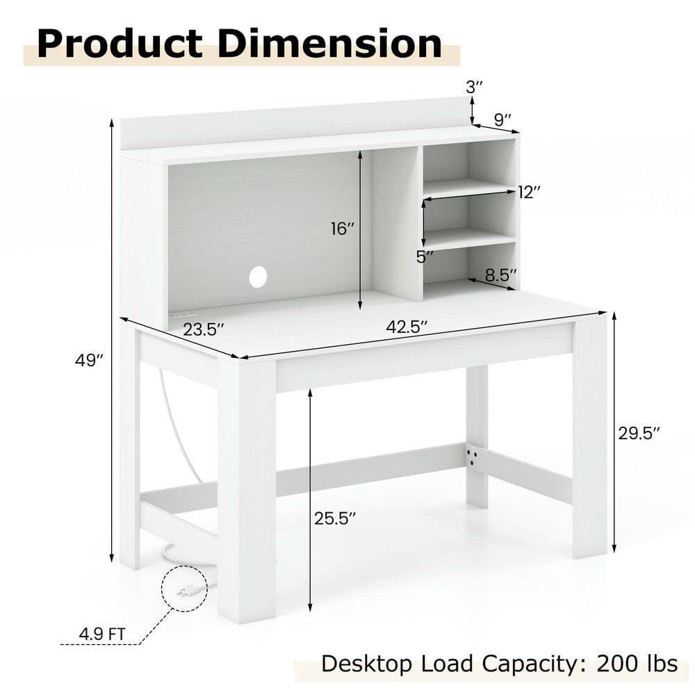 Product Dimension:  
3" x 9" x 12" x 16" x 5" x 8.5" x 23.5" x 42.5" x 49" x 29.5" x 25.5" x 4.9 FT  
Desktop Load Capacity: 200 lbs