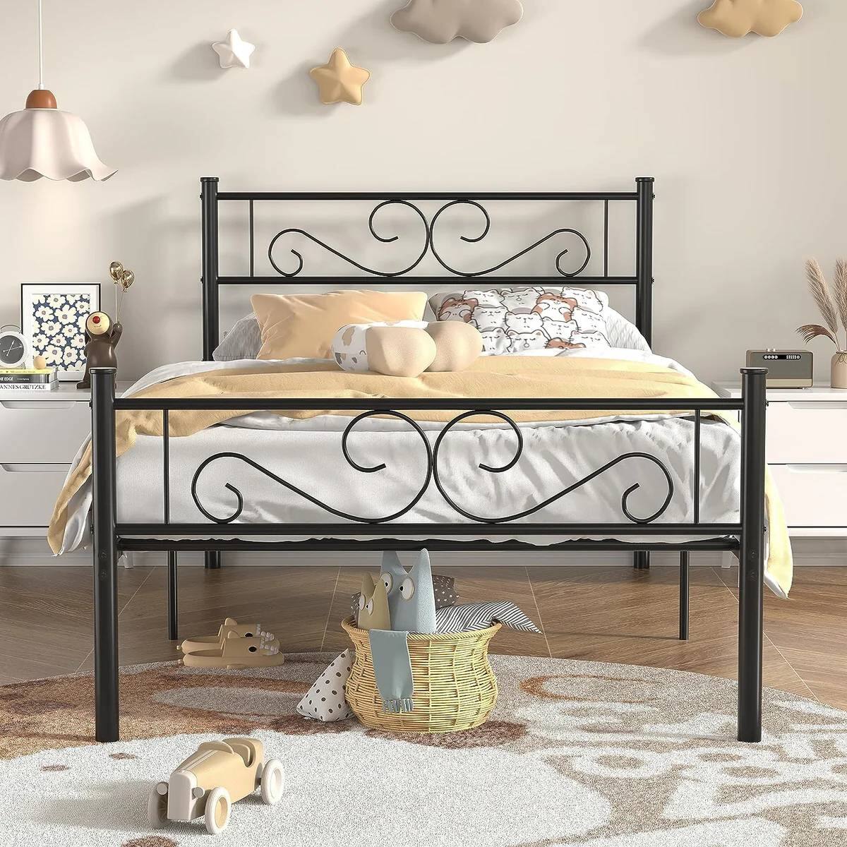 Angle. SlickBlue - Sturdy Metal Platform Bed Frame with Headboard and Footboard for Bedroom - Black.