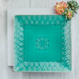 Euro Ceramica Home - Peacock 11.5 Inch Square Serving Platter - Lagoon