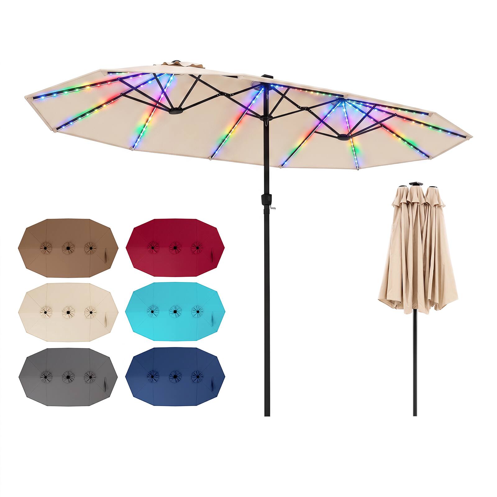Alt View 7. Gymax - Gymax 15.5 FT Extra-Large Patio Umbrella w/12 Ribs 12 Light Modes 144 Solar LED Lights Beige - Beige.