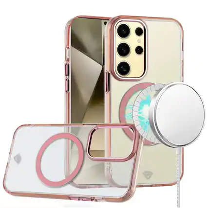 Front. Kitcheniva - Trans-Clear Metal Buttons Magnetic Charging Phone Case For Samsung Galaxy S24 Plus - Biege.