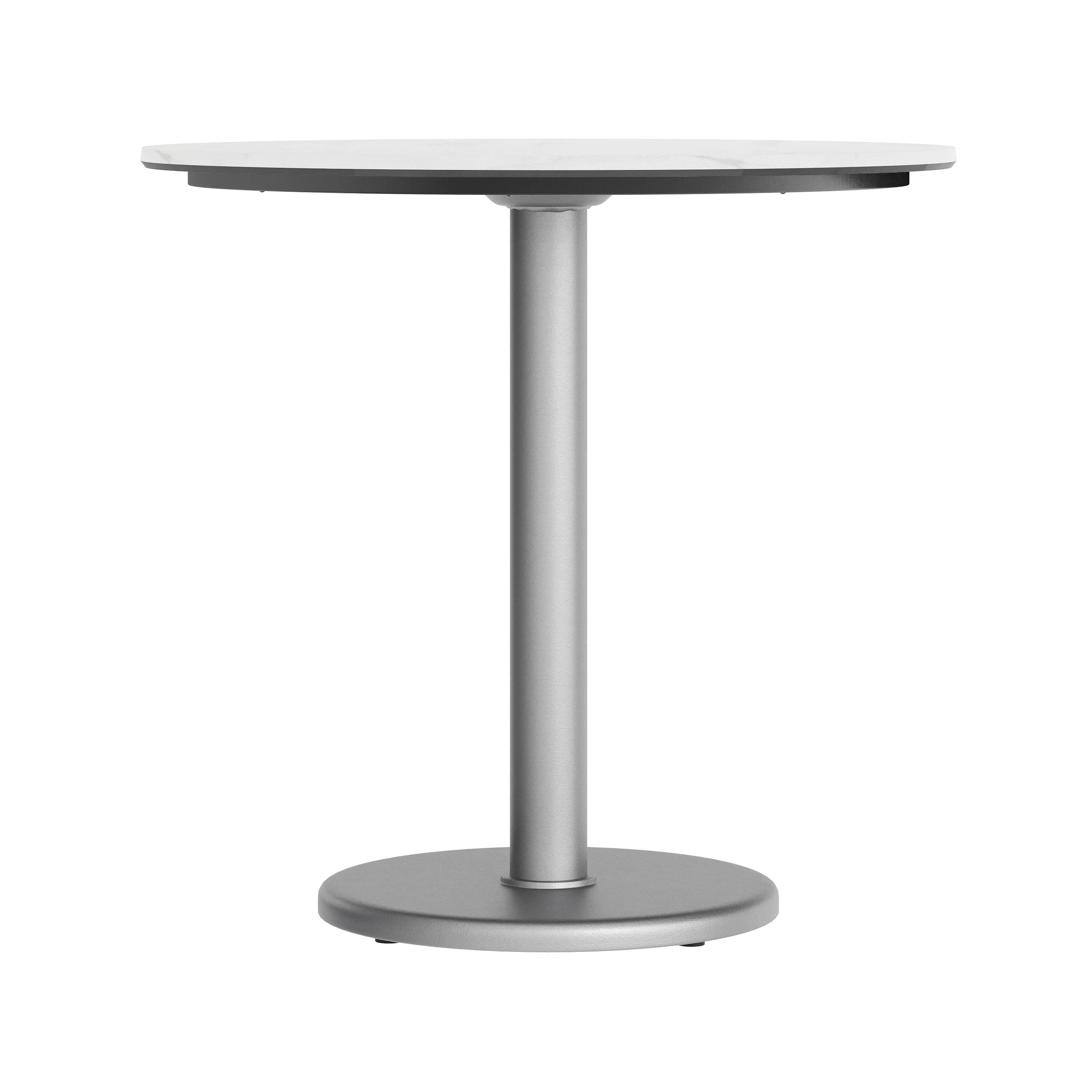 Alt View 7. Emma + Oliver - PureShield Indoor Outdoor Tabletop with Seam-Free Surface Innovation and Cast Iron Bistro Table Base - White Faux Marble/Silver Base.