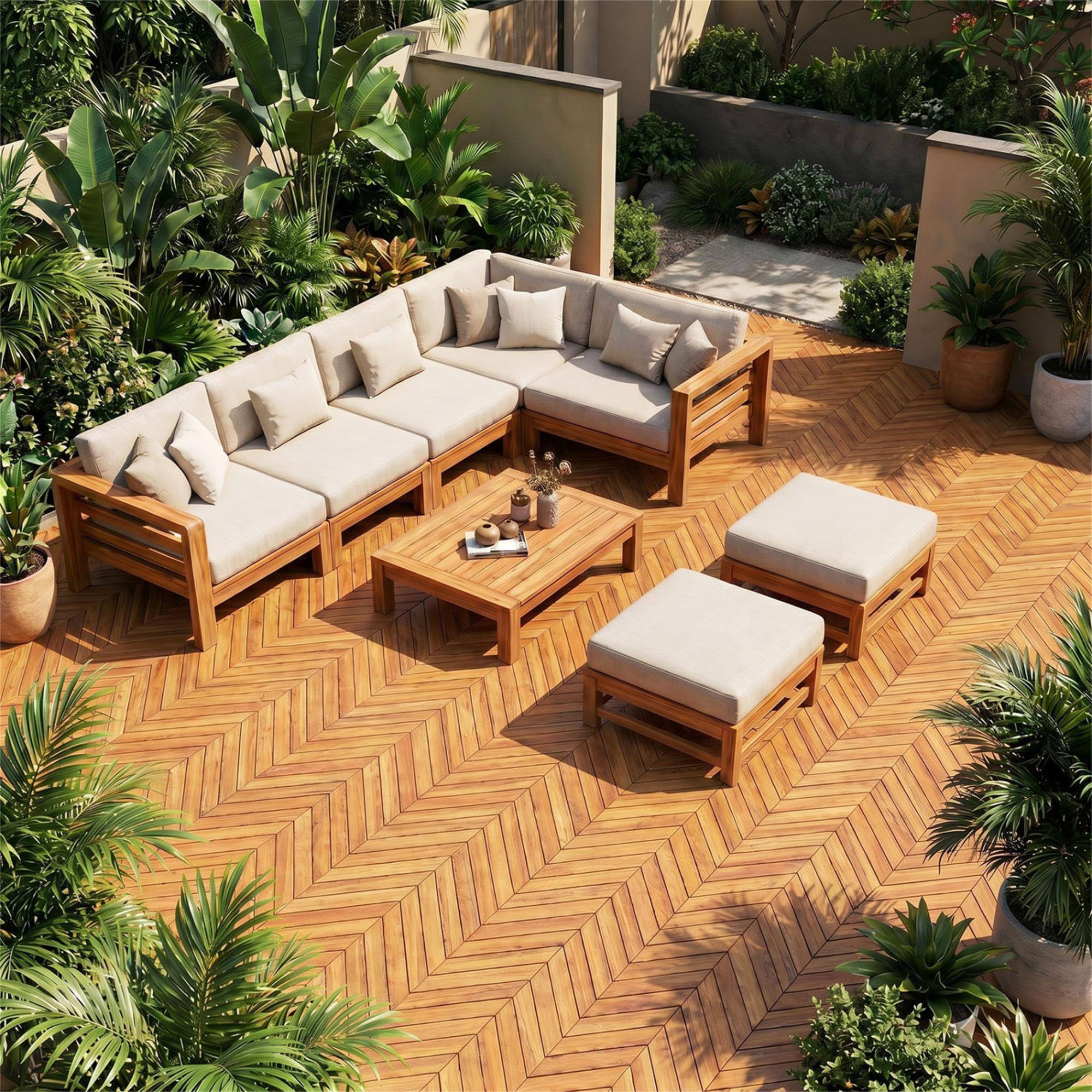 Alt View 7. Boyel Living - 12 x 12 Inch 30 Pieces Acacia Wood Interlocking Deck Tiles- Natural - Natural.