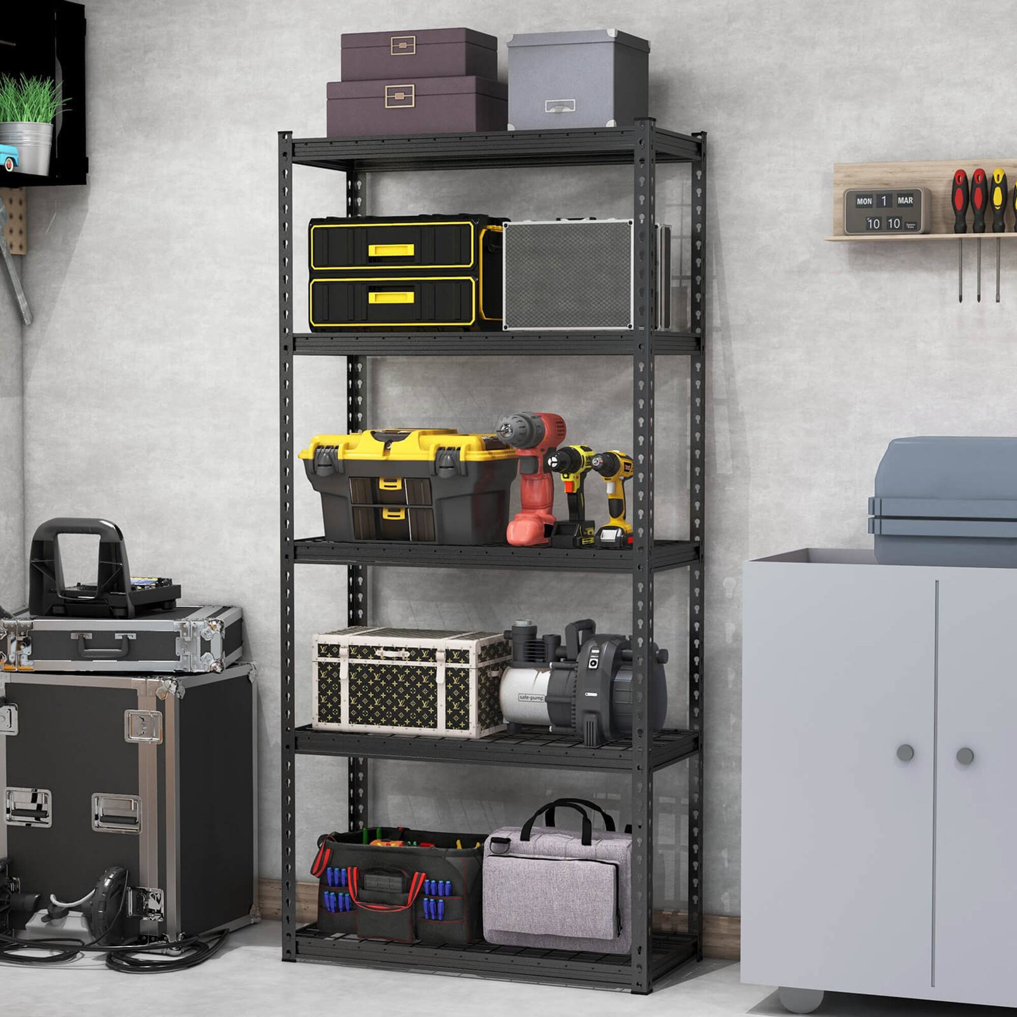 Alt View 2. Gymax - Gymax 2PCS 5-Tier Storage Shelf Heavy Duty Storage Utility Rack Shelf w/Anti-tipping Device - Black.