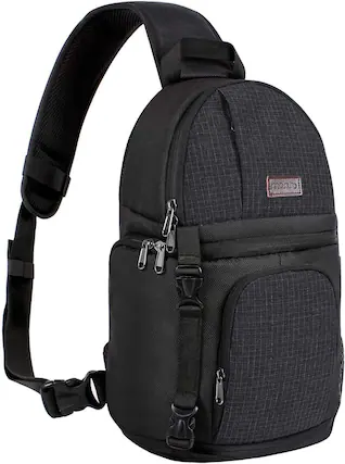 Front. mosiso - Camera Sling Bag Shockproof Photography Camera Backpack with Tripod Holder & Removable Modular Inserts - Black.