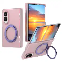 Dteck - Magnetic Case for Samsung Galaxy Z Fold8, Slim Matte PC Back Cover with Kickstand, Hinge Protection,No Front Frame - Mattepink