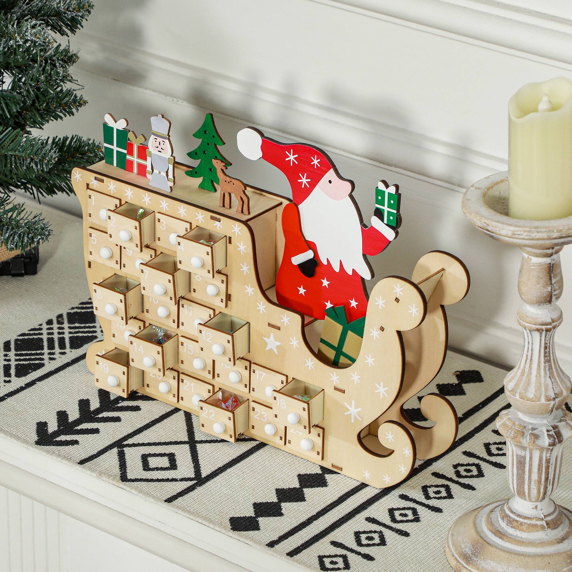 Alt View 5. Homcom - Reusable Wooden Advent Calendar with 24 Drawers, Christmas Countdown Gift - Natural Wood.