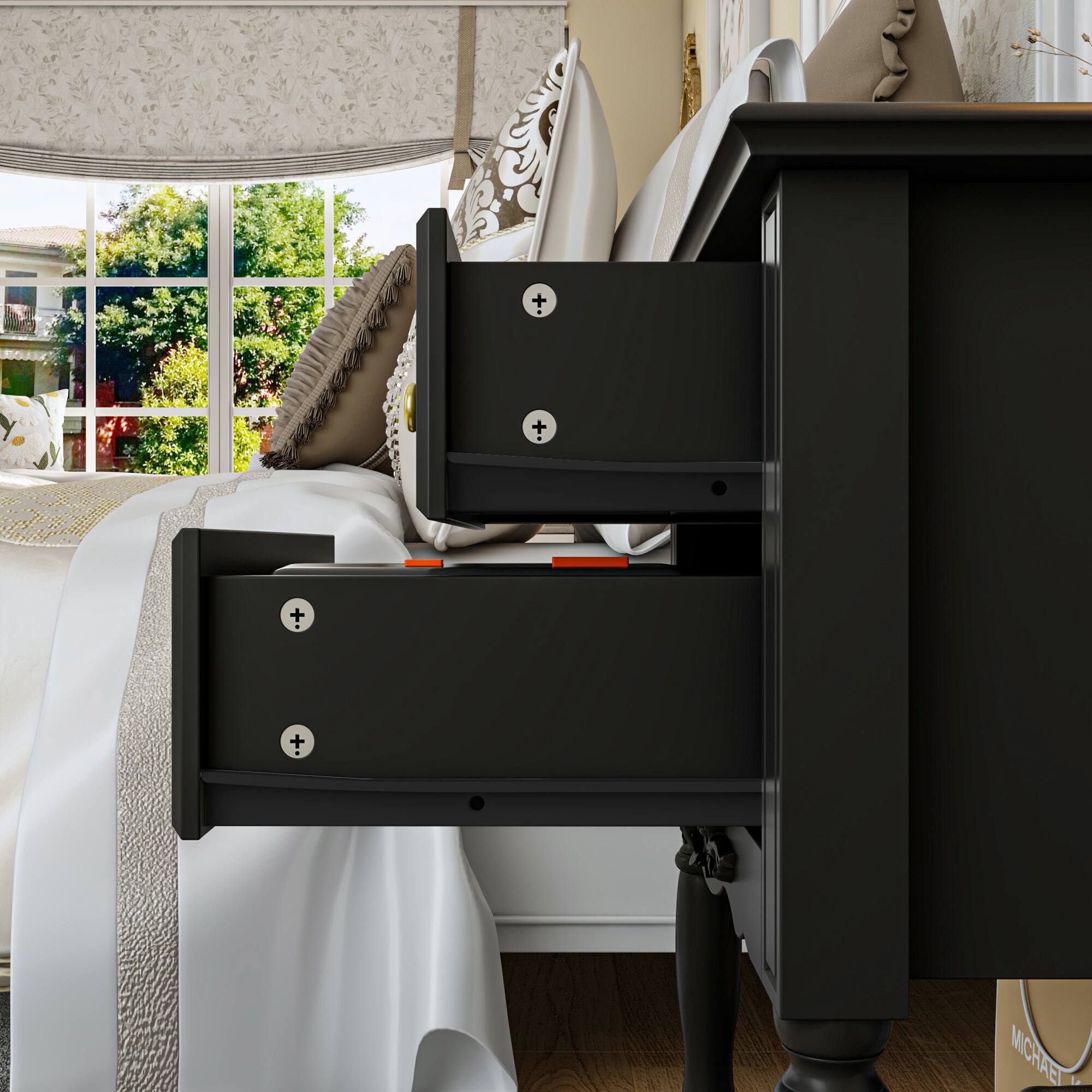 Alt View 8. Famapy - Famapy 2 - Drawer Nightstand: Vintage - Inspired Storage with Ornate Details - Black.
