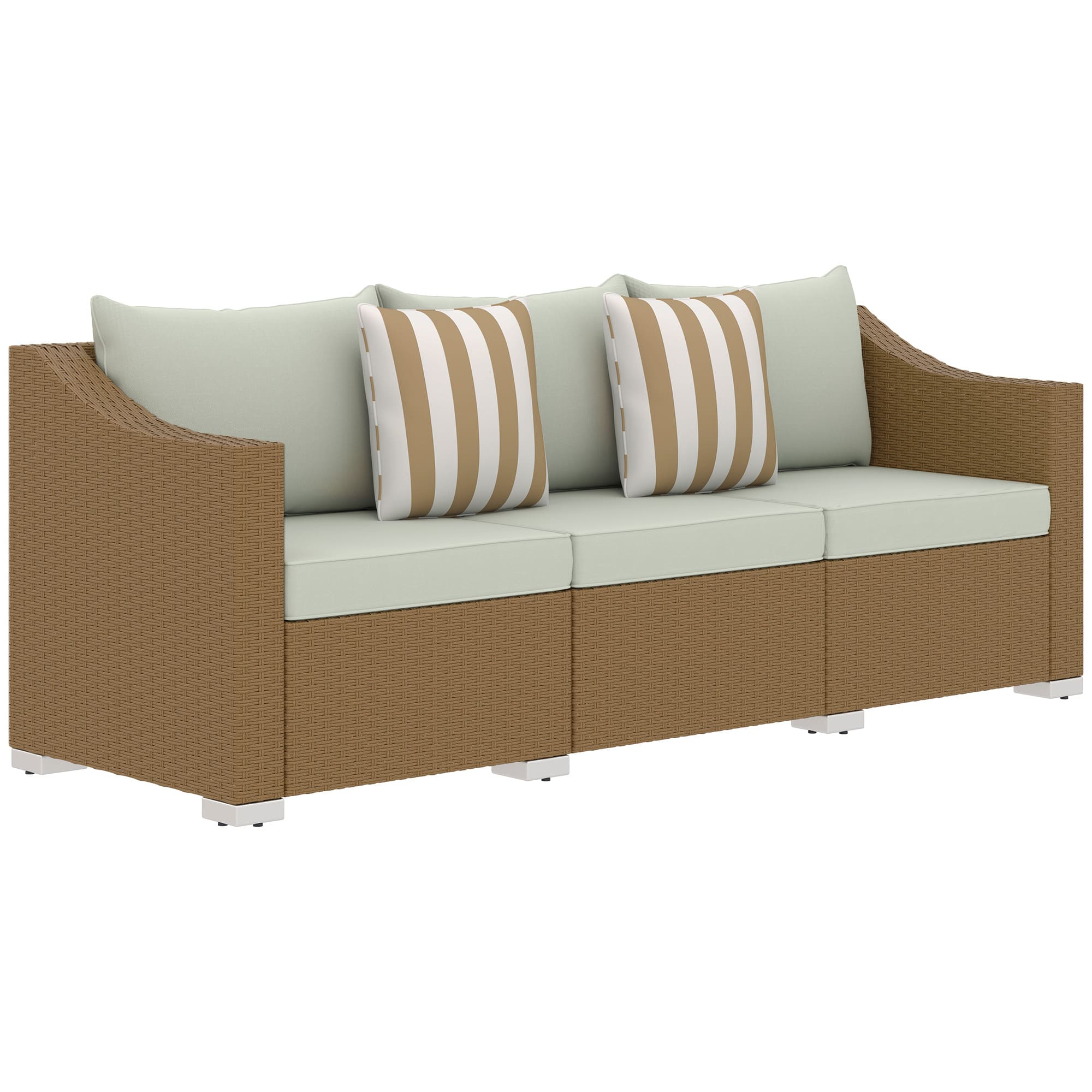 Outsunny - 3 Seater Patio Sofa, Wicker Sofa with Cushions, Outdoor Furniture Rattan Couch with 2 Throw Pillows, Deep Seating - Light Gray