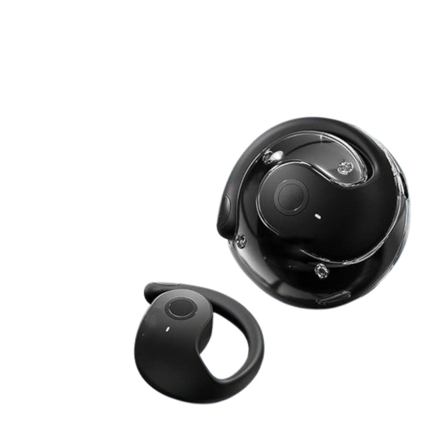 Back. Stock Preferred - Wireless Ear Clip Earbuds with Mic, 120H Playtime, Sweatproof & Touch Control - Black.