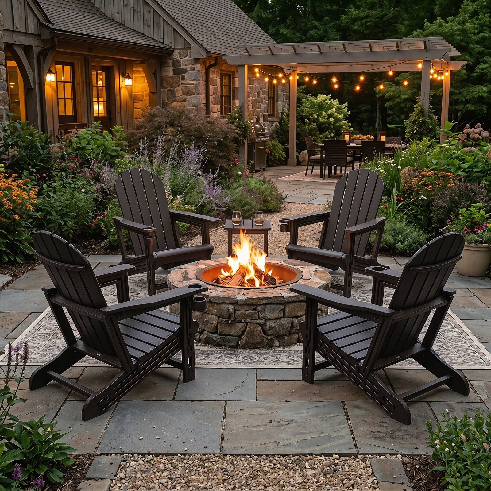 Alt View 1. Gymax - Gymax Adirondack Chair Set of 4 w/ Cup Holder & Wooden Texture for Lawn Patio - Black.