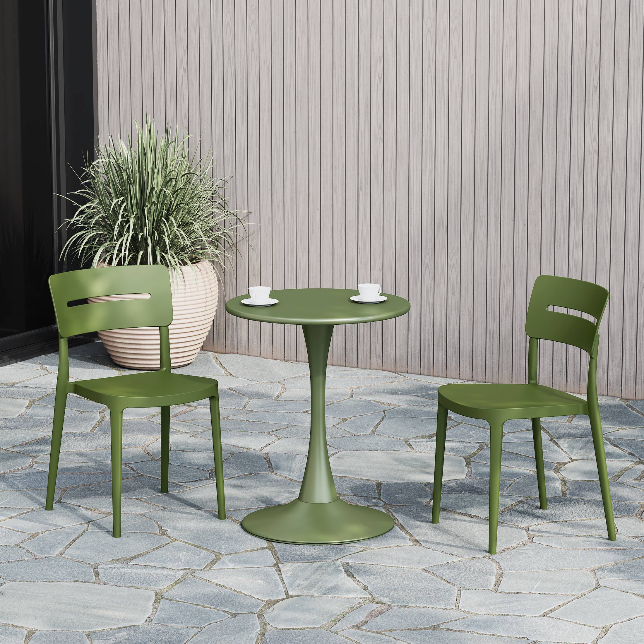 Angle. WestinTrends - WestinTrends Playa Outdoor Modern Stackable Plastic Patio Dining Chairs (Set of 2) - Olive Green.