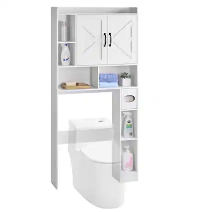 Front. VEVOR - Over The Toilet Storage Cabinet, 66.14 in Height Bathroom Storage Organizer with Double Door and Adjustable Shelf - White.