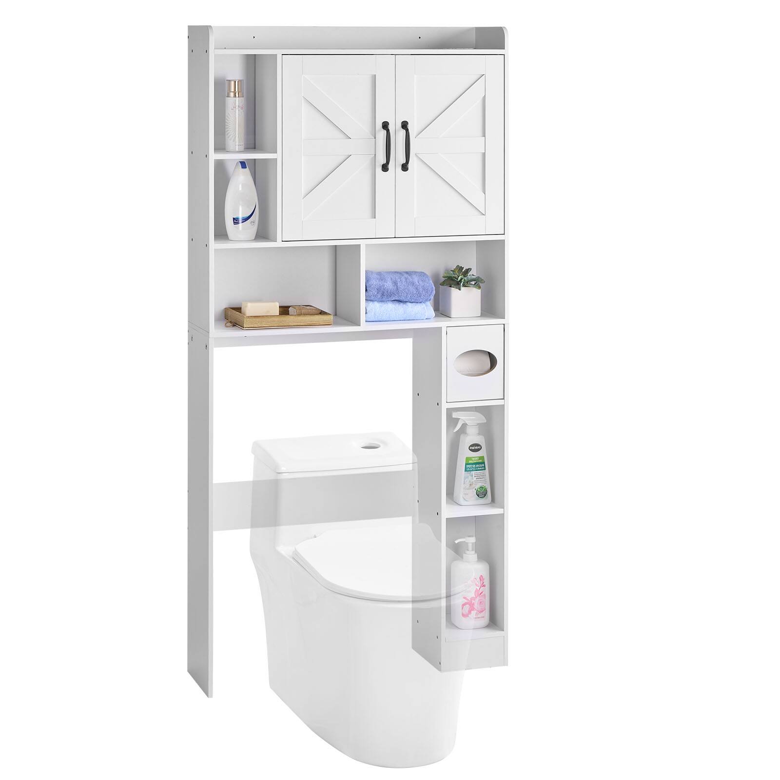 VEVOR - Over The Toilet Storage Cabinet, 66.14 in Height Bathroom Storage Organizer with Double Door and Adjustable Shelf - White