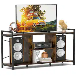 Pefilos - TV Stand for 55 Inch TVs Industrial Entertainment Center, Entertainment Center, Rustic TV Cabinet - Brown