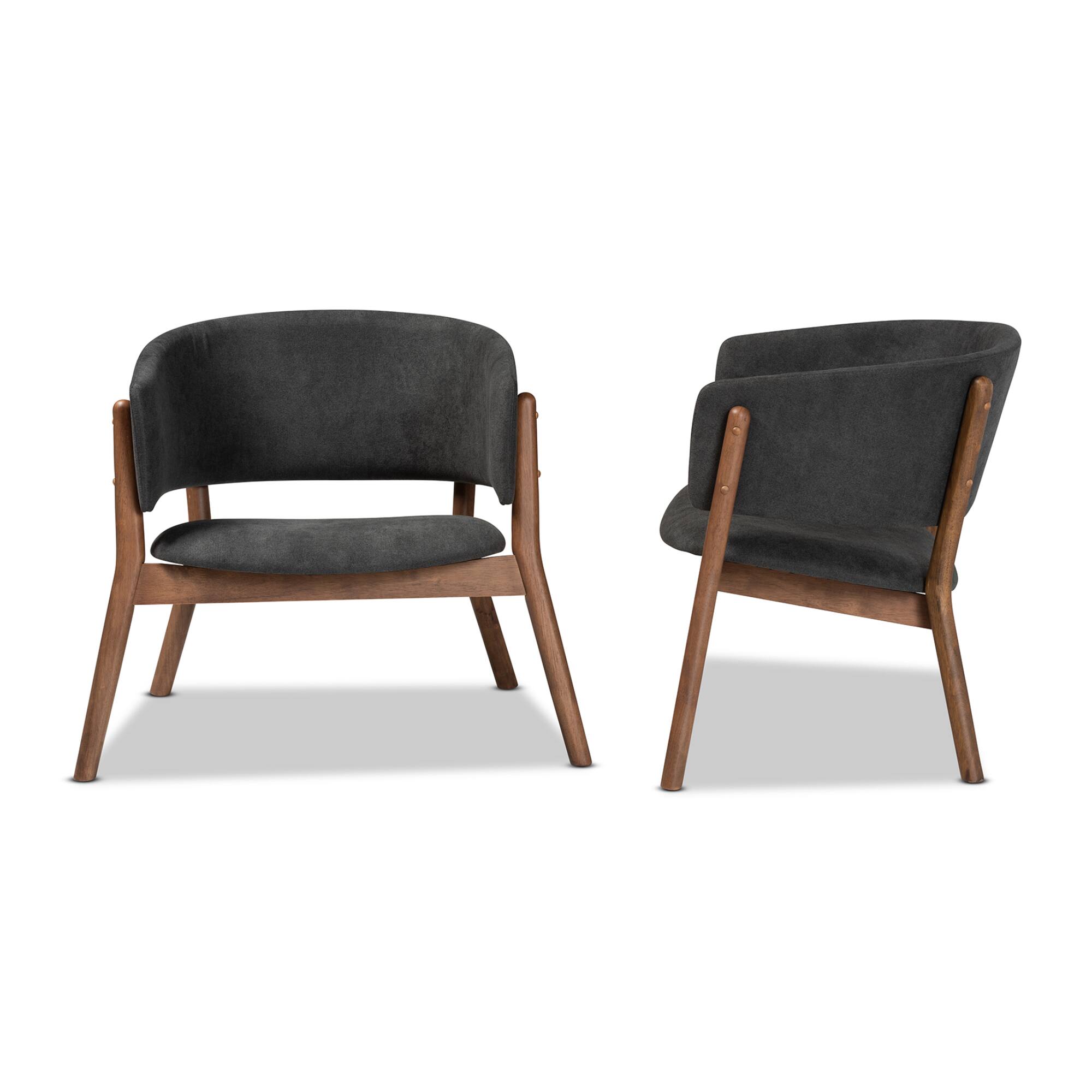Left. Baxton Studio - Baron Mid-Century Modern Fabric Upholstered and Walnut Finished Wood 2-Piece Living Room Accent Chair Set - Dark Grey/Walnut Brown.