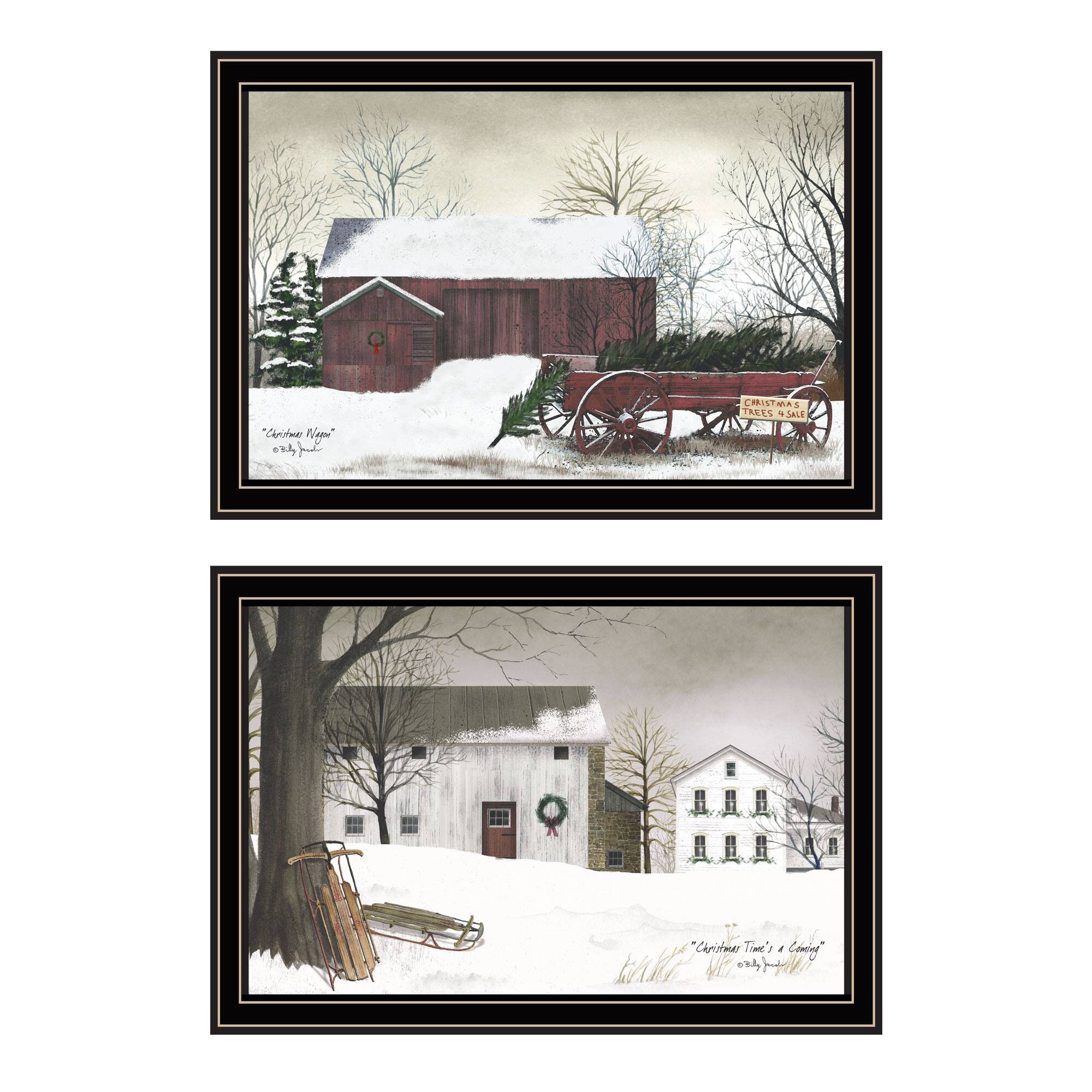 Front. TinyHomie - Decor 4U 2 Piece Christmas Time with Family Black Framed Wall Art Billy Jacobs - white.