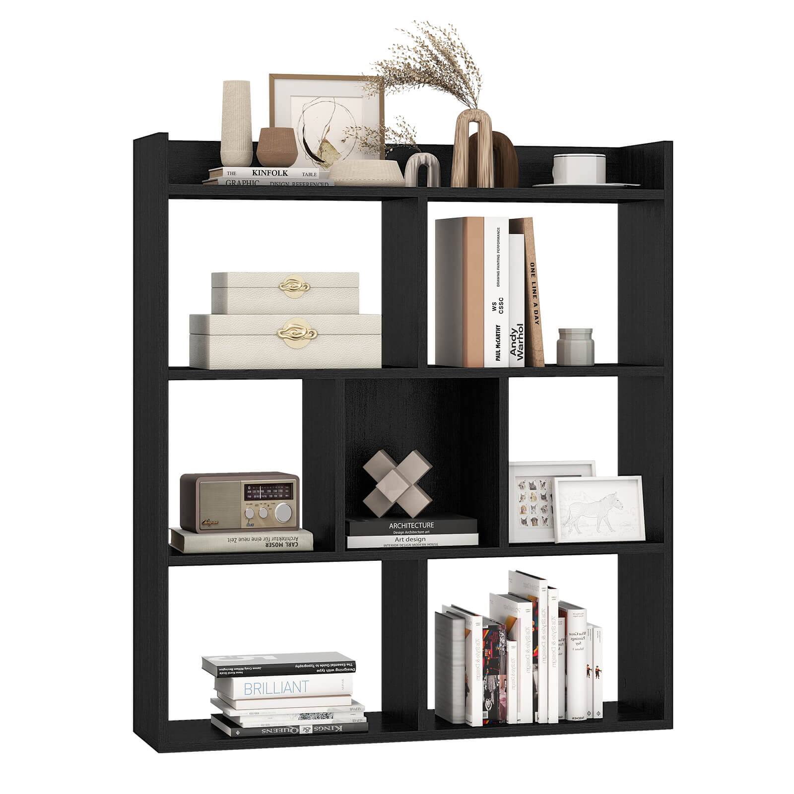 Costway - 1 PCS 7-cube Bookcase 3-tier Open Storage Shelf with Anti-tipping Kits for Living Room - Black