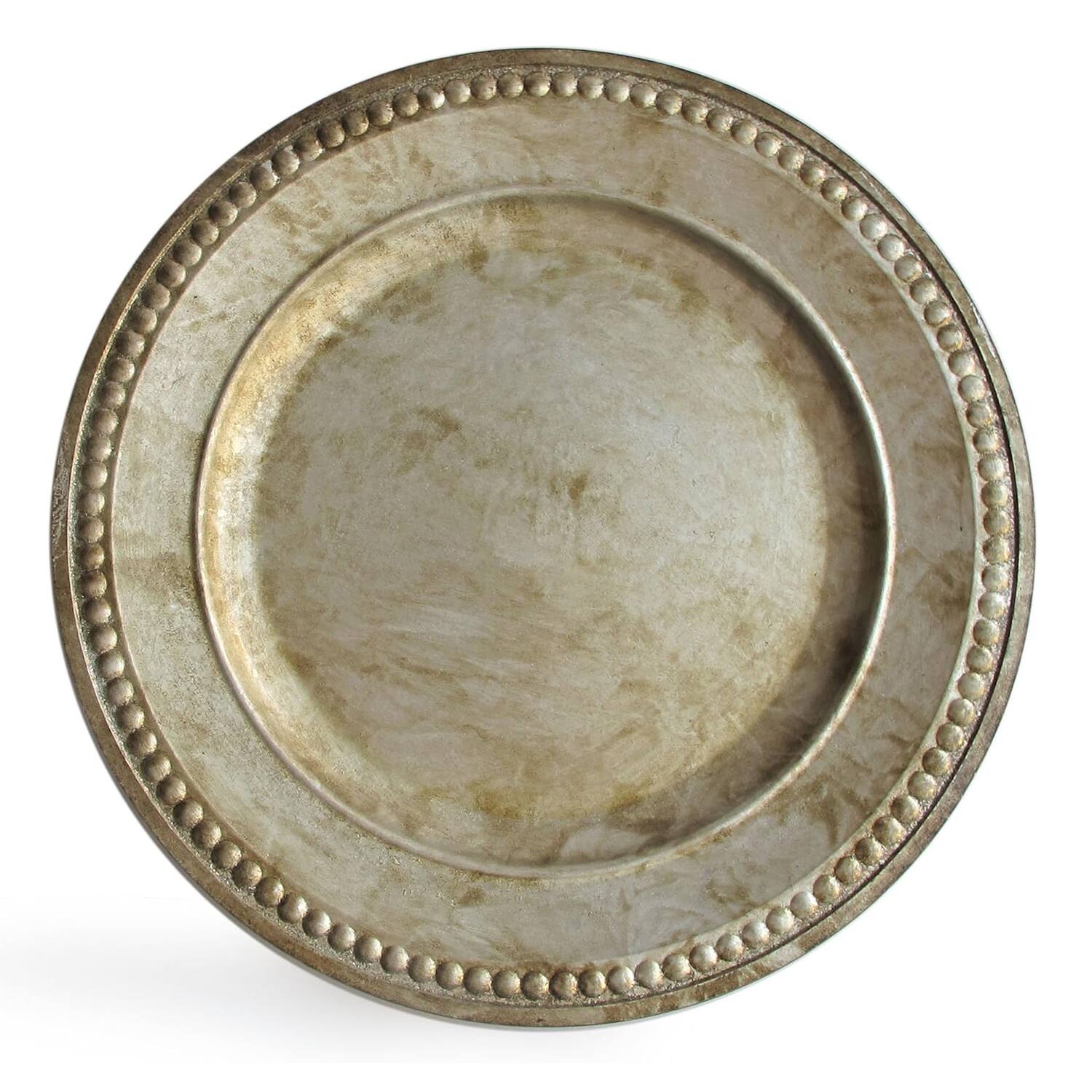 Angle. American Atelier - Silver Beaded Charger Plates Set Of 4 14"D - Silver.