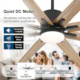 Sofucor - 76'' Modern Wood Ceiling Fans with Lights and Remote, Indoor/Outdoor Ceiling Fan for Living Room Patio Reversible Quiet - Black-wood