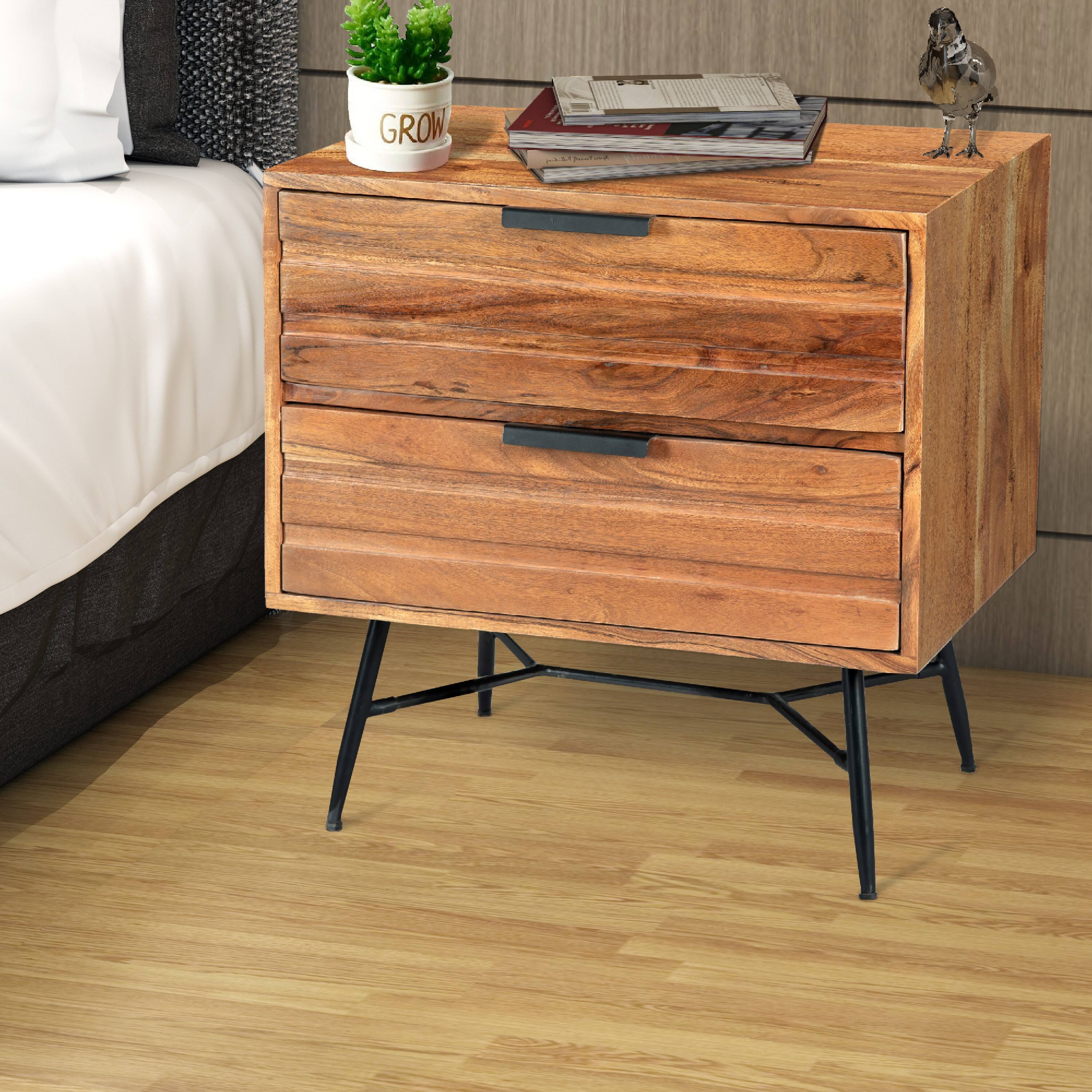 Alt View 8. Manhattan Lane - 2 Drawer Wooden Nightstand with Metal Angled Legs - Brown and Black.