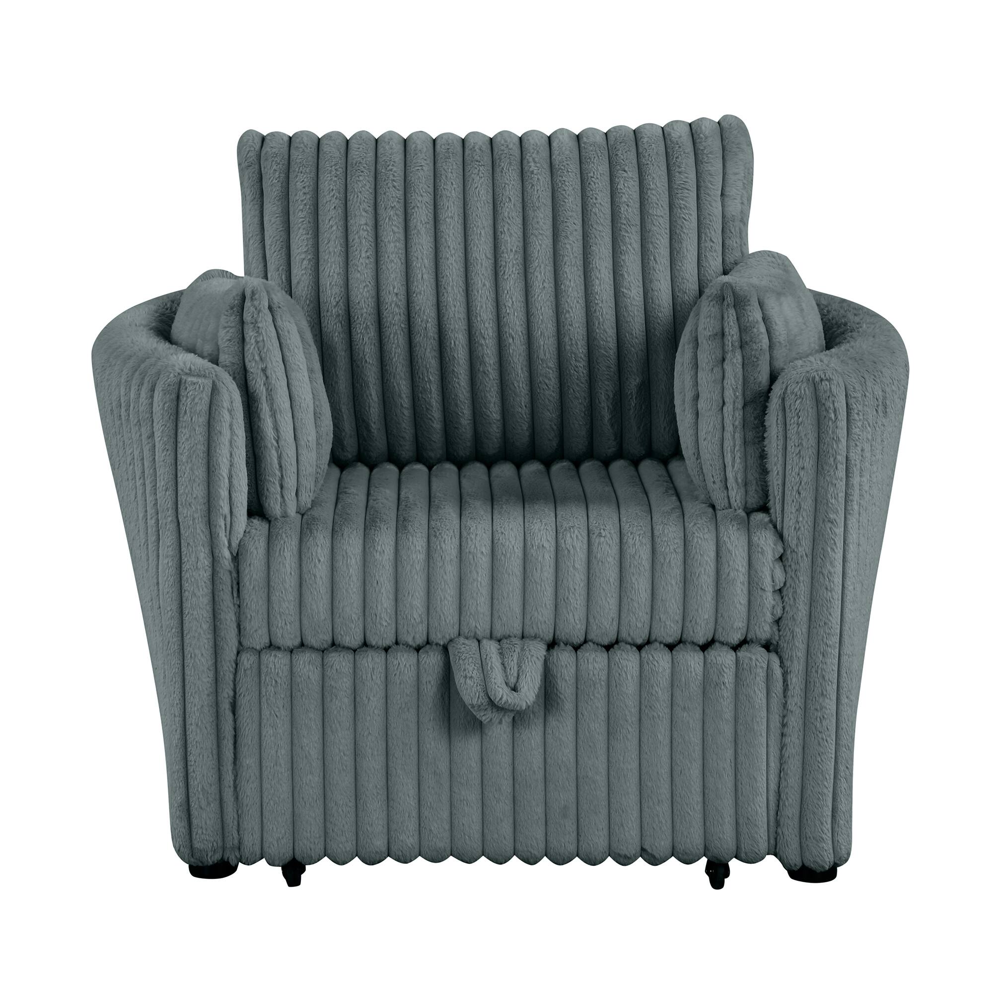 Front. Vaczon - Pull-Out Sleeper Chair Bed with USB Charging, Convertible Lounge Sofa Chair for Small Spaces, Includes 2 Pillows - Teal Gray.