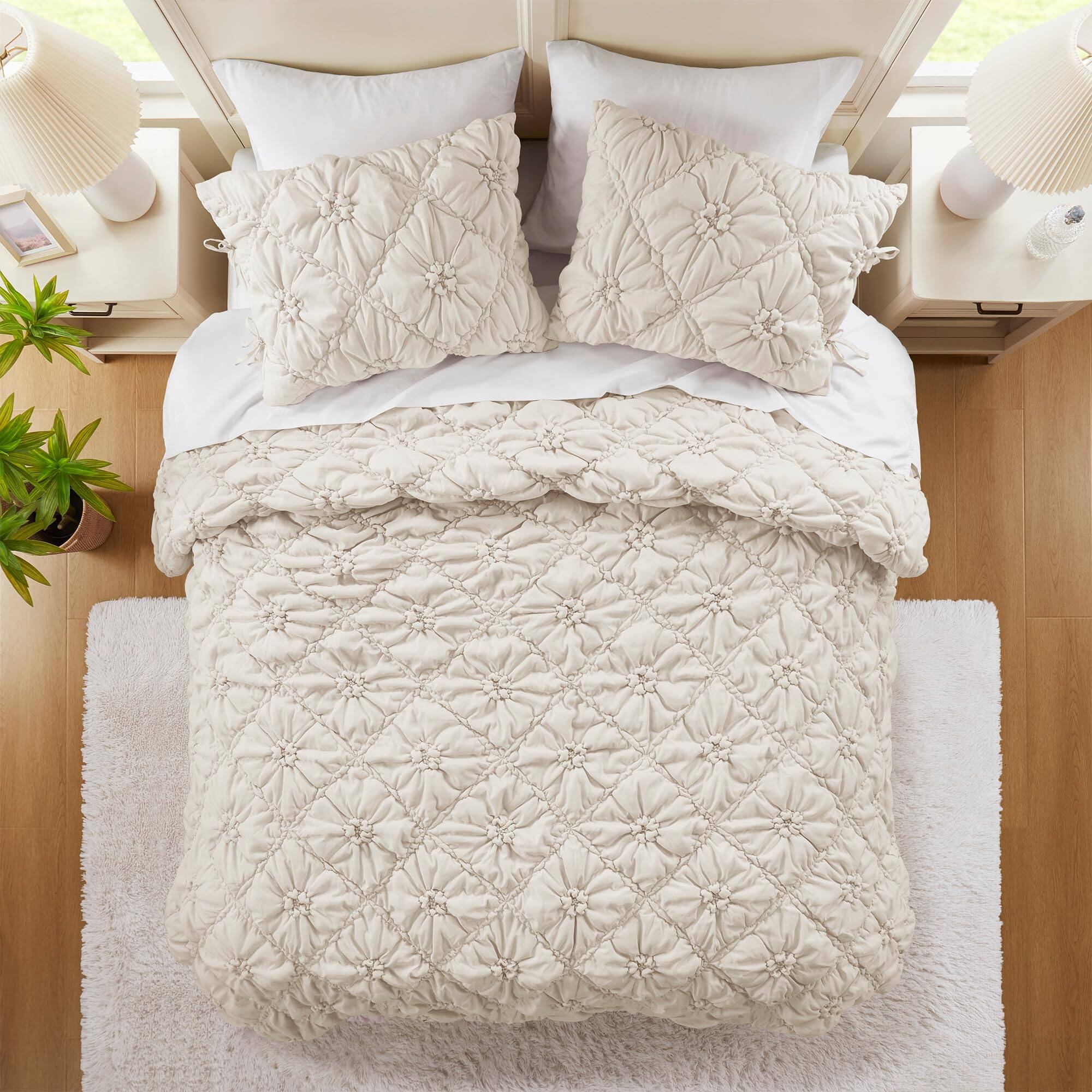 Alt View 6. Earthley Blooms - Full Comforter Set Lily Puffy Floral Shabby Chic Boho Bedding Pinch Pleat Sets Ultrasoft Lightweight - Purple-King/Cal King.