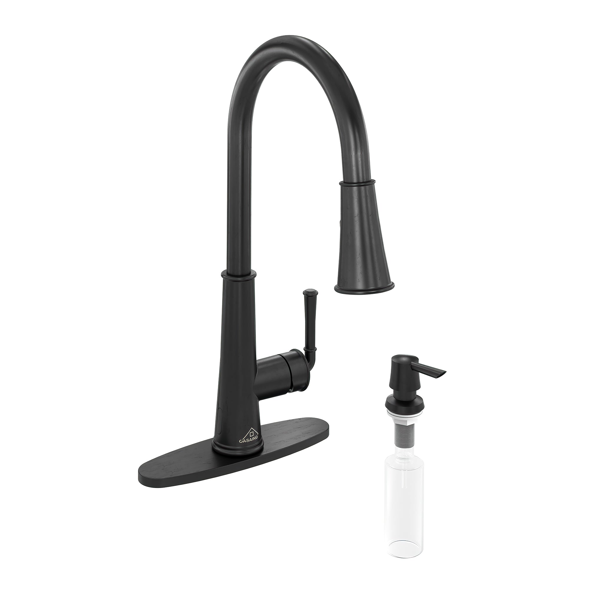 Front. Boyel Living - LED Infrared Sensor Pull Down Kitchen Faucet Switchable Water Flow White Light 360 Degree Rotation Deck Plate Black - Matte Black.