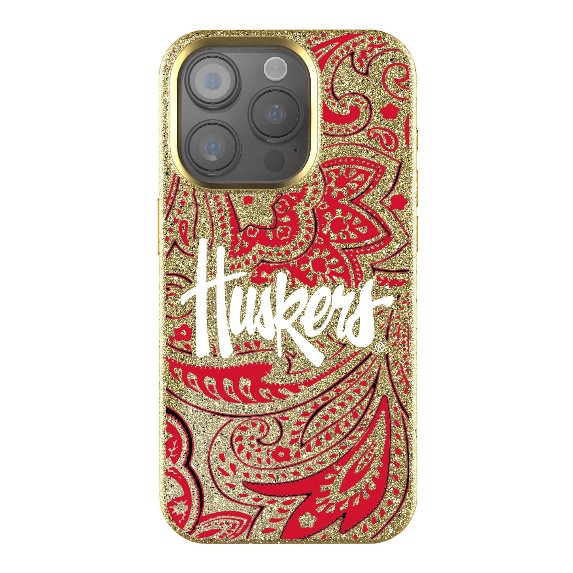 Keyscaper - NCAA - Nebraska Huskers Paisley Bling iPhone Case - 14 Plus - Gold