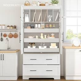 Forest'nSky - 72.6" Farmhouse Kitchen Pantry, 40" Wide with Pull-Out Trays & Cake Pan Storage Organizer - White