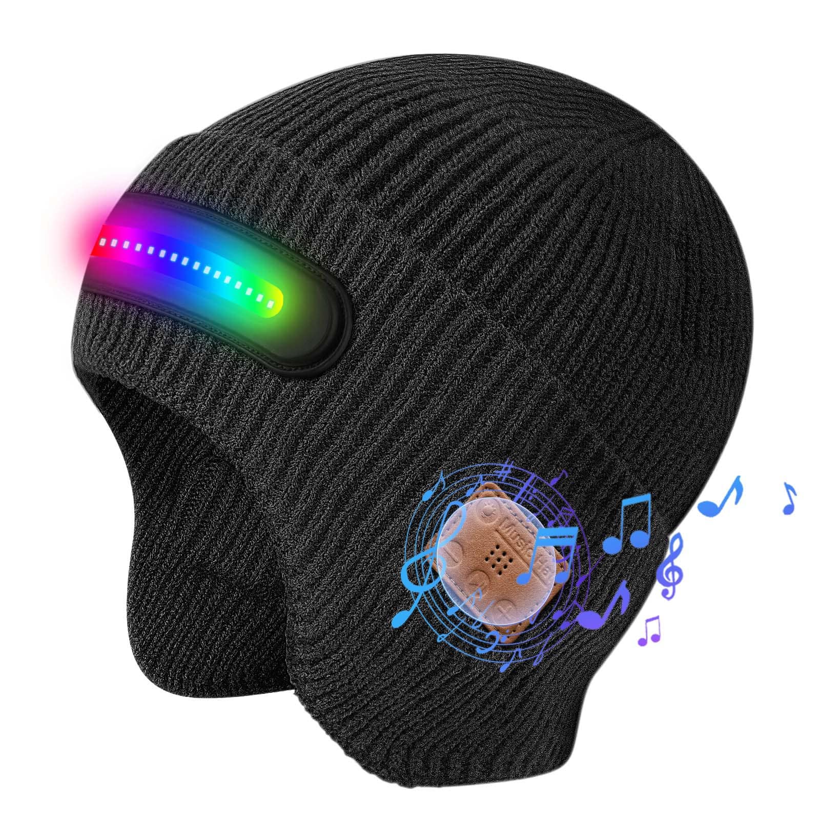 Skanty Furniture - Bluetooth Beanie Hat headphone with Colorful Light, Washable Wireless Headlamp Music Cap, Built-in Mic, Christmas Gift - Black