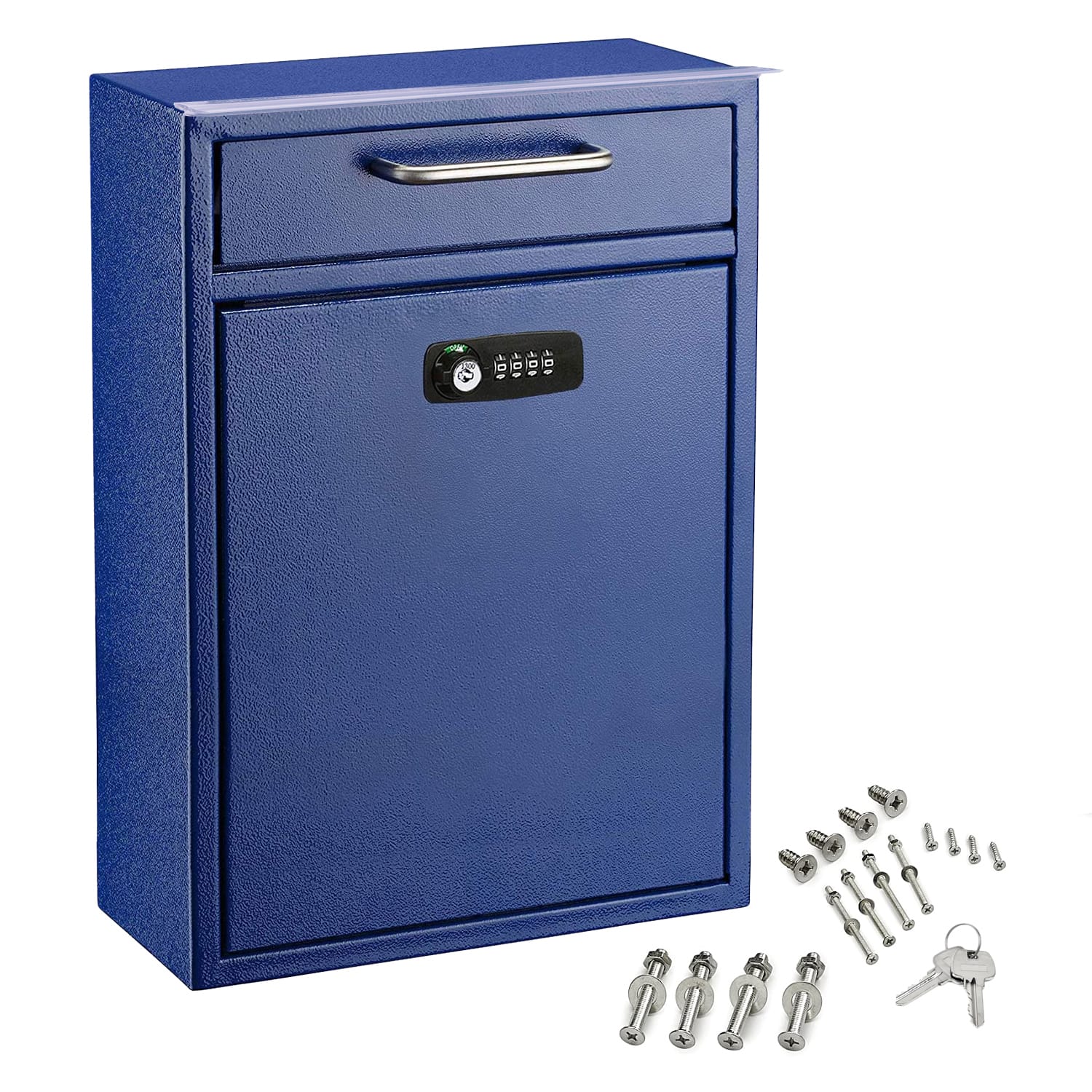 AdirOffice - Drop Box Large Steel Wall-Mounted Drop Box Mailbox with Combination Lock - Blue