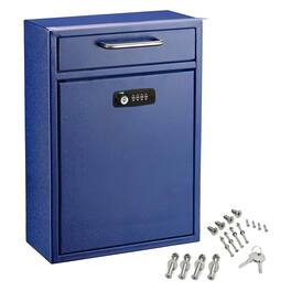 AdirOffice - Drop Box Large Steel Wall-Mounted Drop Box Mailbox with Combination Lock - Blue