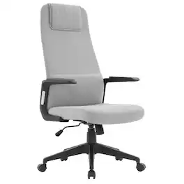 LeisureMod - Nexa Ergonomic Office Chair High-Back Leather Computer Chair Adjustable Height Swivel and Tilt Desk Chair - Grey Polyester
