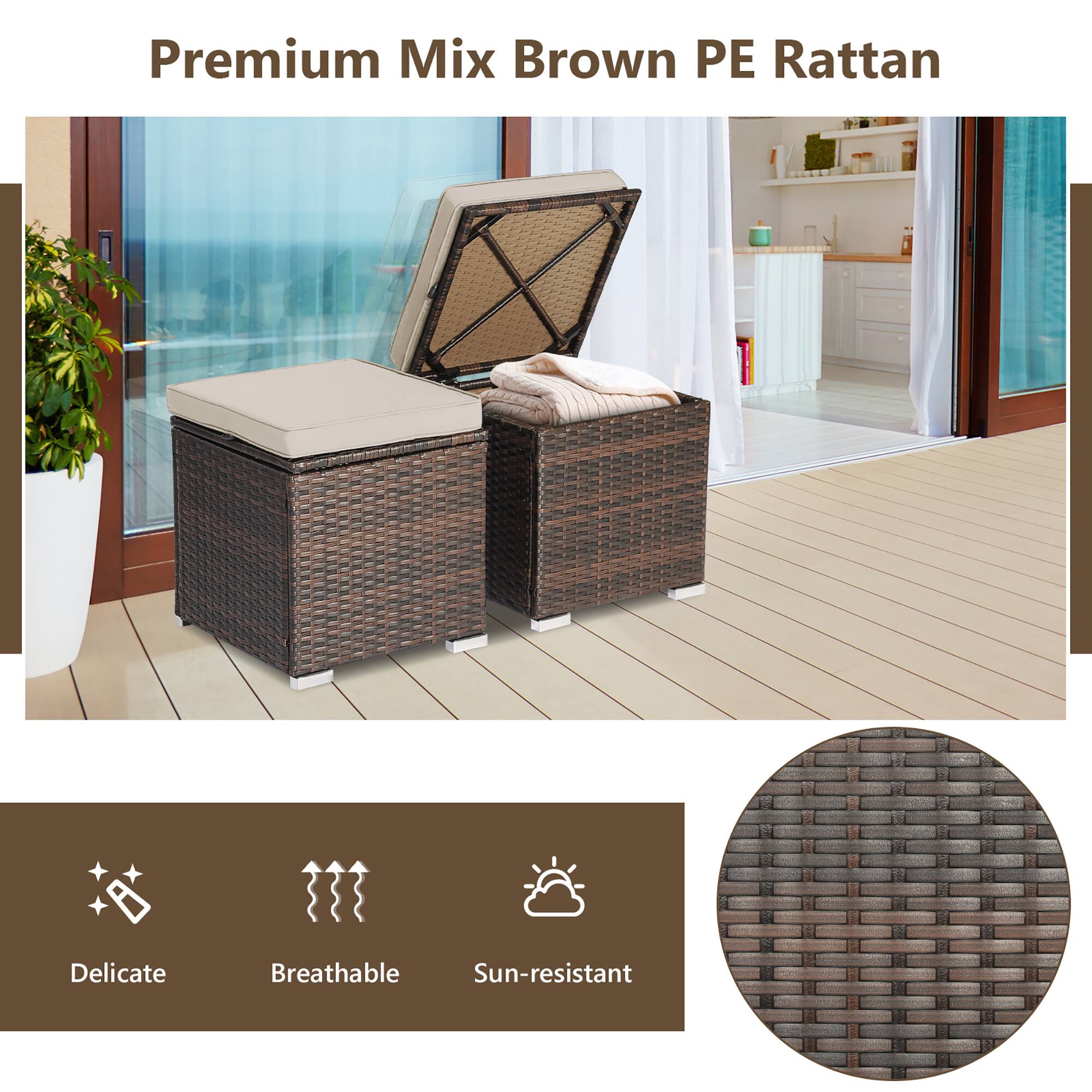 Premium Mix Brown PE Rattan Delicate Breathable Sun-resistant