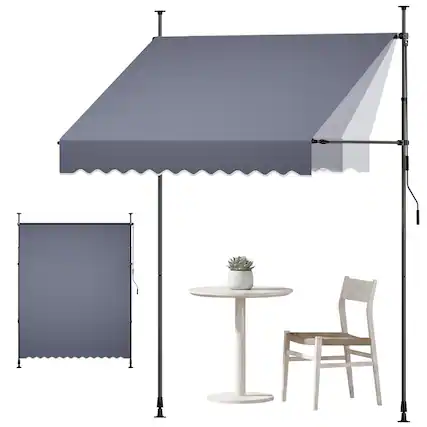 Front. VEVOR - Manual Retractable Awning, 78" Outdoor Retractable Patio Awning Sunshade Shelter, Height Adjustable Patio Door - Dark Gray.