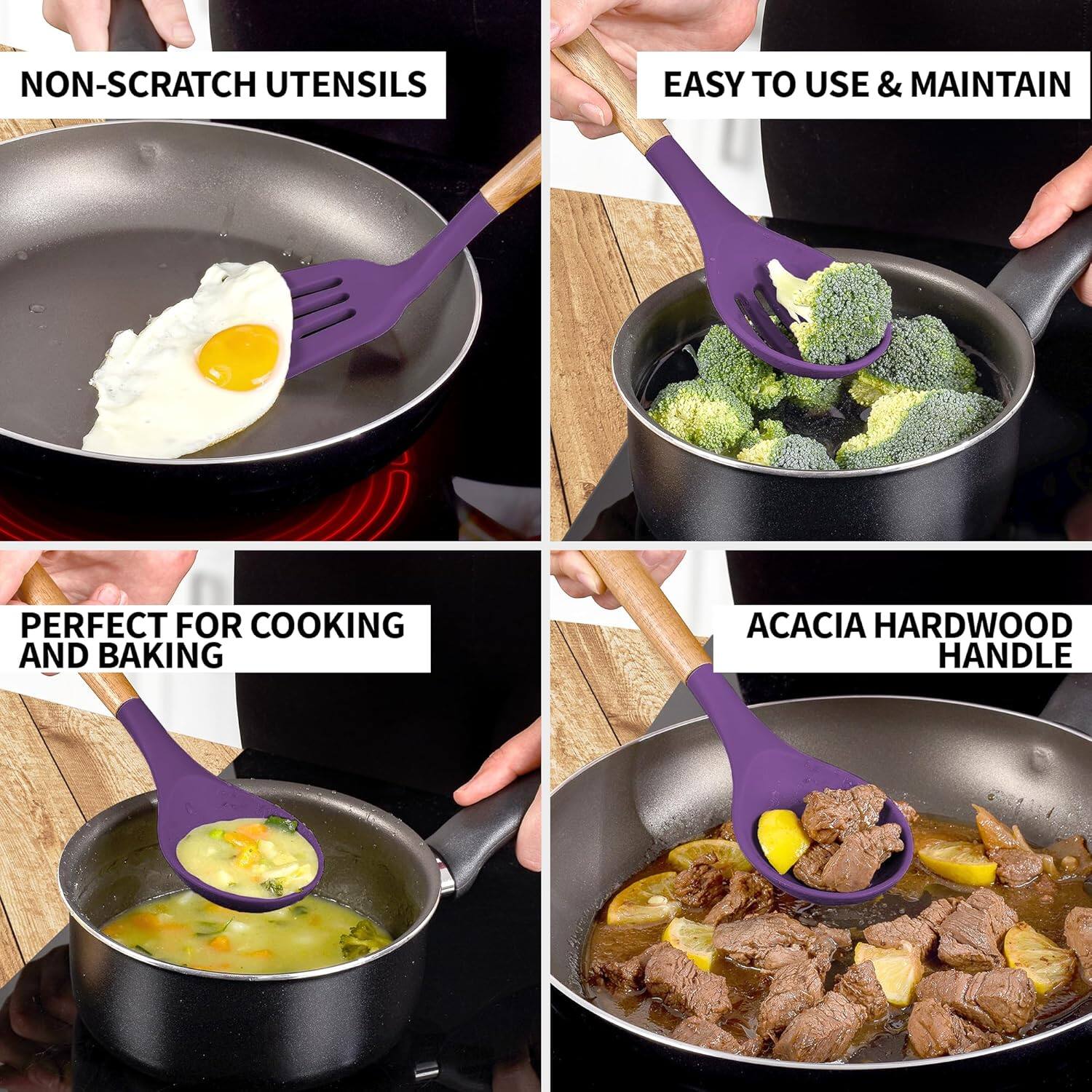 - NON-SCRATCH UTENSILS
- EASY TO USE & MAINTAIN
- PERFECT FOR COOKING AND BAKING
- ACACIA HARDWOOD HANDLE