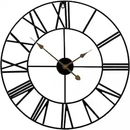 Hivvago - Round 24-inch Black Metal Roman Numeral Wall Clock with Gold Hands - Black / Gold