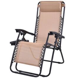 Kadyn - Outdoor Folding Zero Gravity Reclining Lounge Chair with Utility Tray, Zero Gravity Lawn Lounge Chairs with Cup - Beige