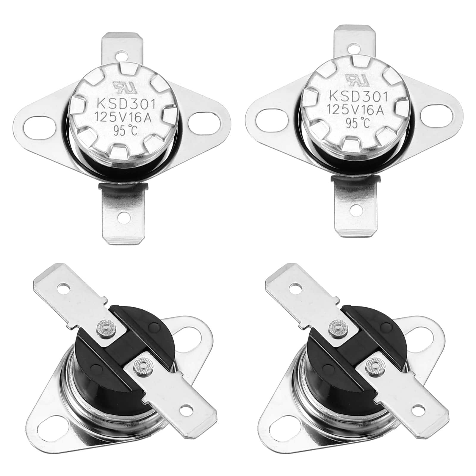 Unique Bargains - 4pcs KSD301 Thermostat 95°C/203°F 16A Normally Closed N.C Adjust Snap Disc Temperature Switch Bakelite - Silver