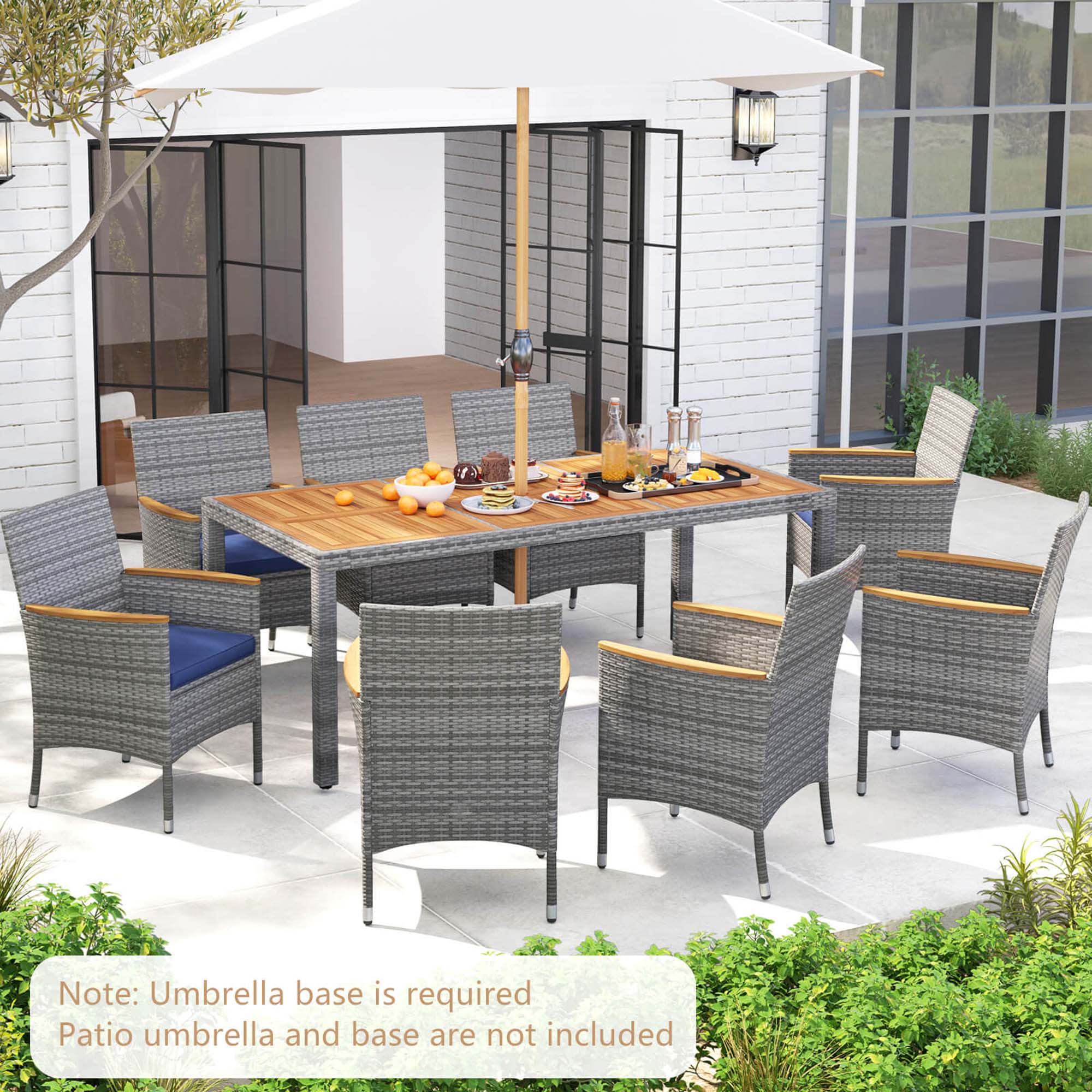 Note: Umbrella base is required. Patio umbrella and base are not included.