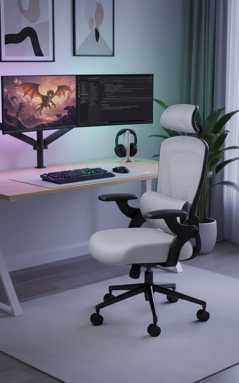 Alt View 4. AOITUN - Heavy Duty Ergonomic Office Chair for Daily Comfort, 650 lb Support, Adjustable Seat with Headrest and Lumbar Support - Gray.