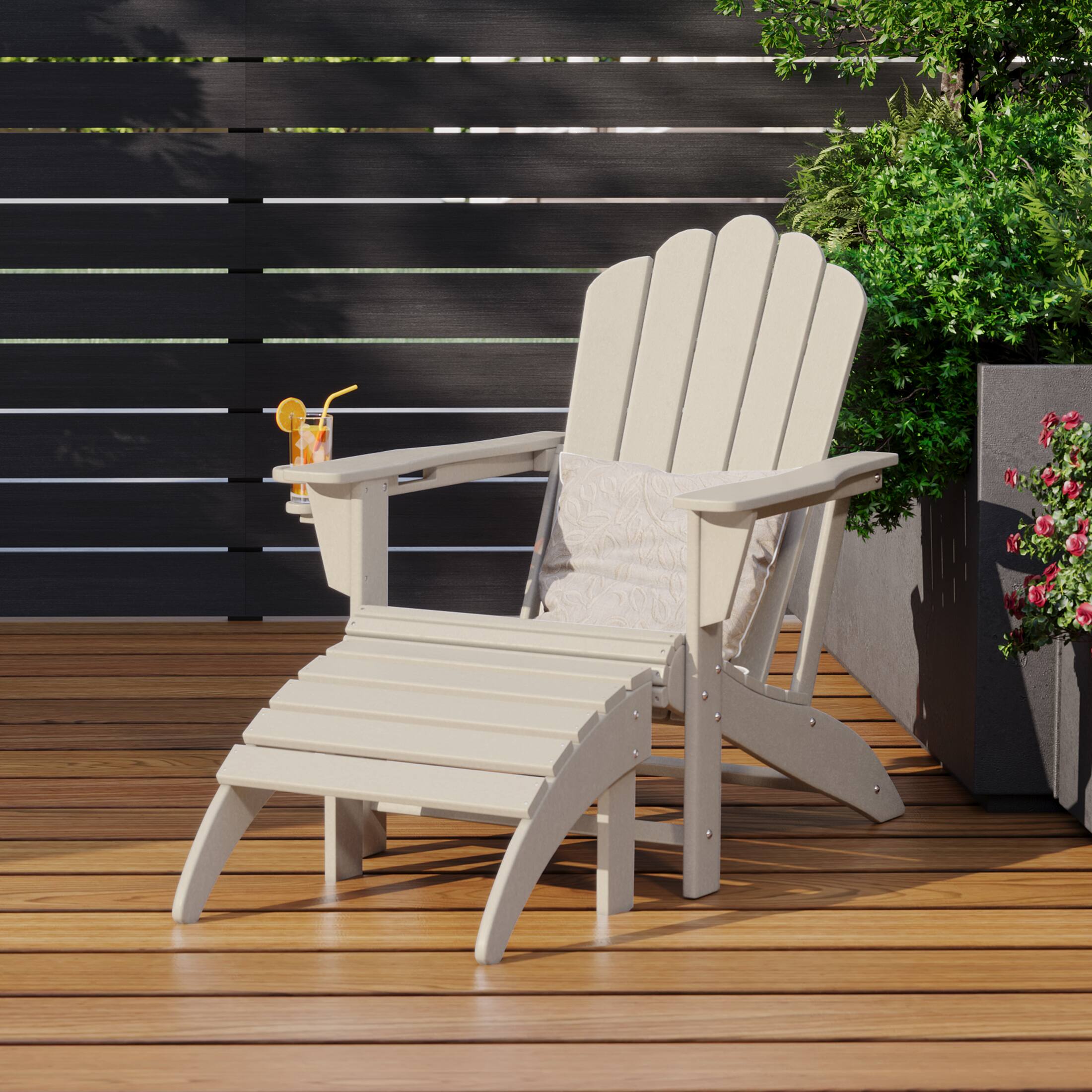 Angle. WestinTrends - WestinTrends Highland 2-Piece Outdoor Patio HDPE Adirondack Chair With Ottoman and Cup Holder Set - Sand.