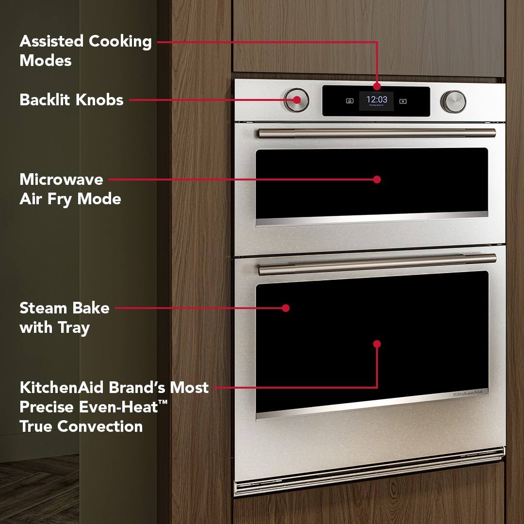 Assisted Cooking Modes  
Backlit Knobs  
Microwave Air Fry Mode  
Steam Bake with Tray  
KitchenAid Brand's Most Precise Even-Heat True Convection