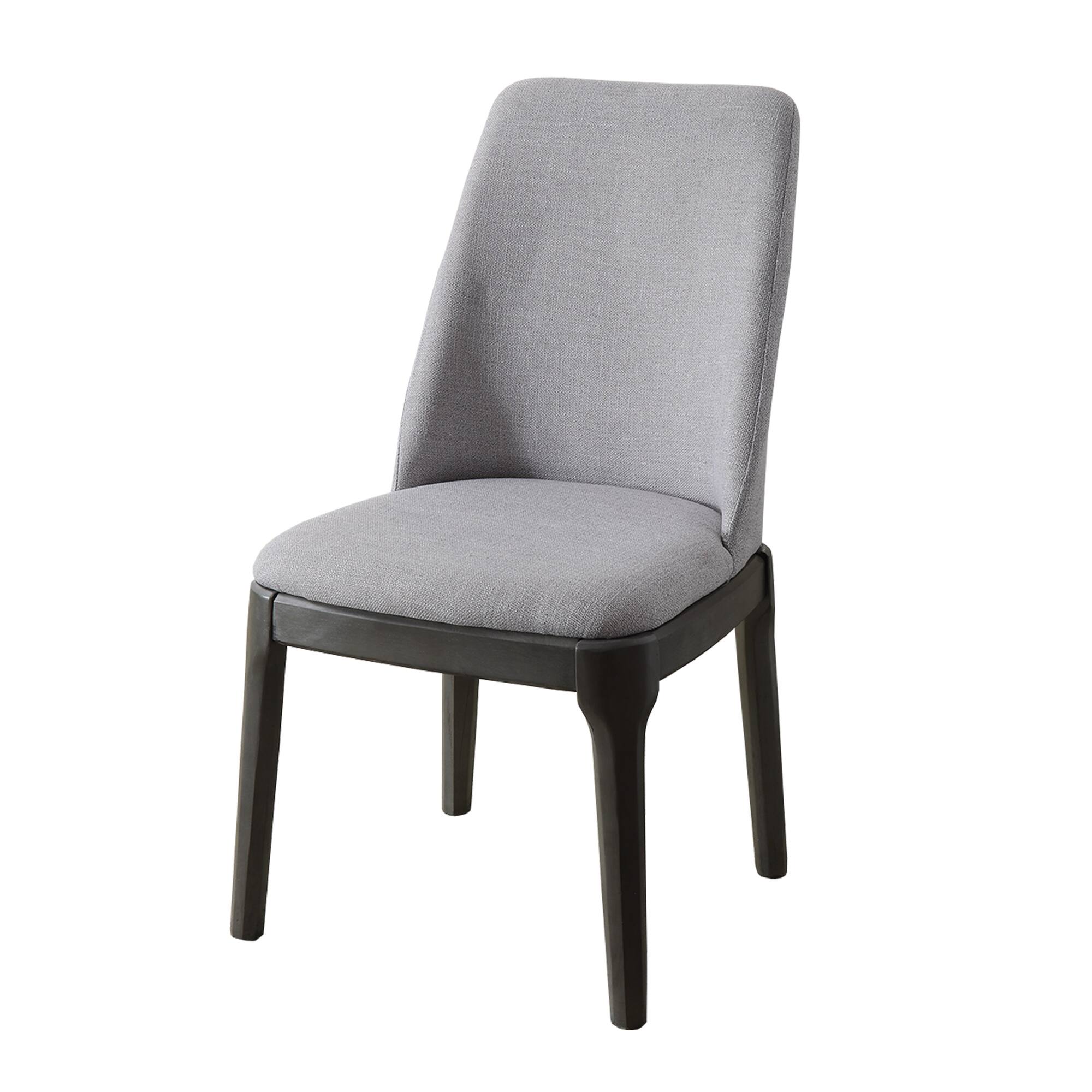 Front. Manhattan Lane - Linen Upholstered Wooden Side Chair with Curved Backrest and Block Legs, Set of 2 - Gray.