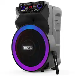 Dolphin Audio - Dolphin BoxParty 18" Bluetooth Speaker System with LED Lights and Microphone Portable DJ Party Speaker - Black