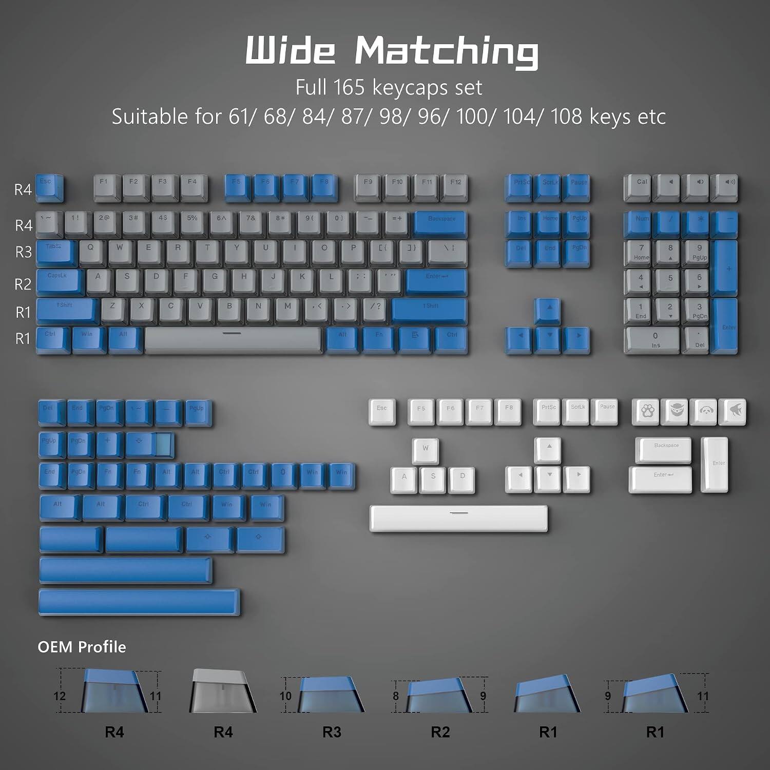 Wide Matching Full 165 keycaps set Suitable for 61/ 68/ 84/ 87/ 98/ 96/ 100/ 104/ 108 keys etc SC R4 . F2 3 4 .. FS  IN .. EN Trelle Serta Faser  . . R4 11 20 2 - 4S - 3m A 78 .. D1 D Hanc - -- POLI Nem / R3 1a O M E R 1 Y U - C F E4 3: - - ced ng 7 roa .  POS R2 Camik A 5 D F a . . K L 1 .. CAA 4 5 5  R1 R1 106m N wis 2 A x C a - N M  - / Fo TINE E Cn 1 EM a S 2 3 PIDY 3 Cote ngp es iS FE .. F. P SOEs hause no0 W BAssor En POO . a -n EE e A 5 . . Cerar a. Al CH CAT