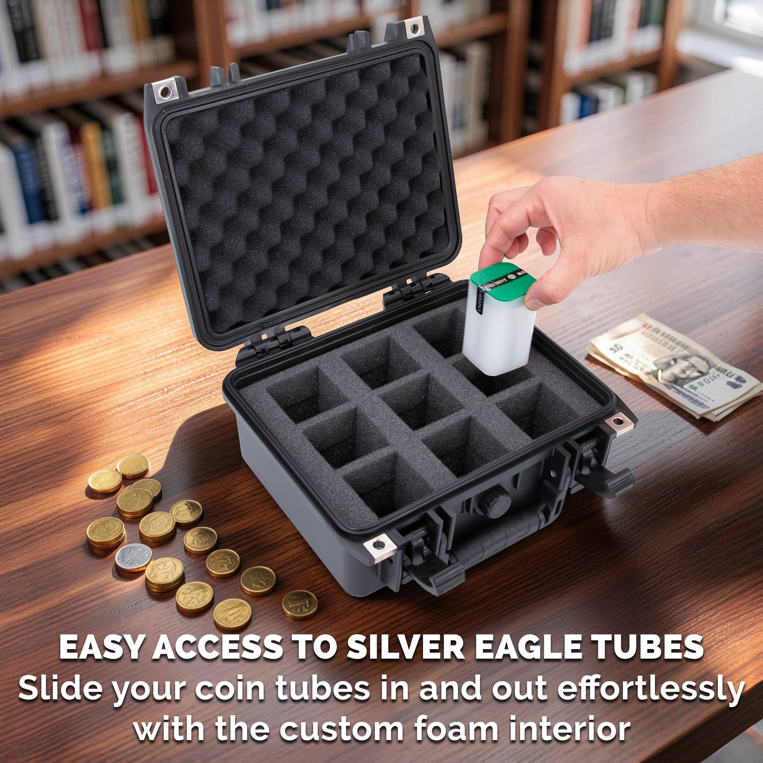 EASY ACCESS TO SILVER EAGLE TUBES  
Slide your coin tubes in and out effortlessly with the custom foam interior