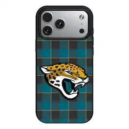 Keyscaper - NFL - Jacksonville Jaguars - Plaid Magnetic Bump iPhone Case - 15 - Black