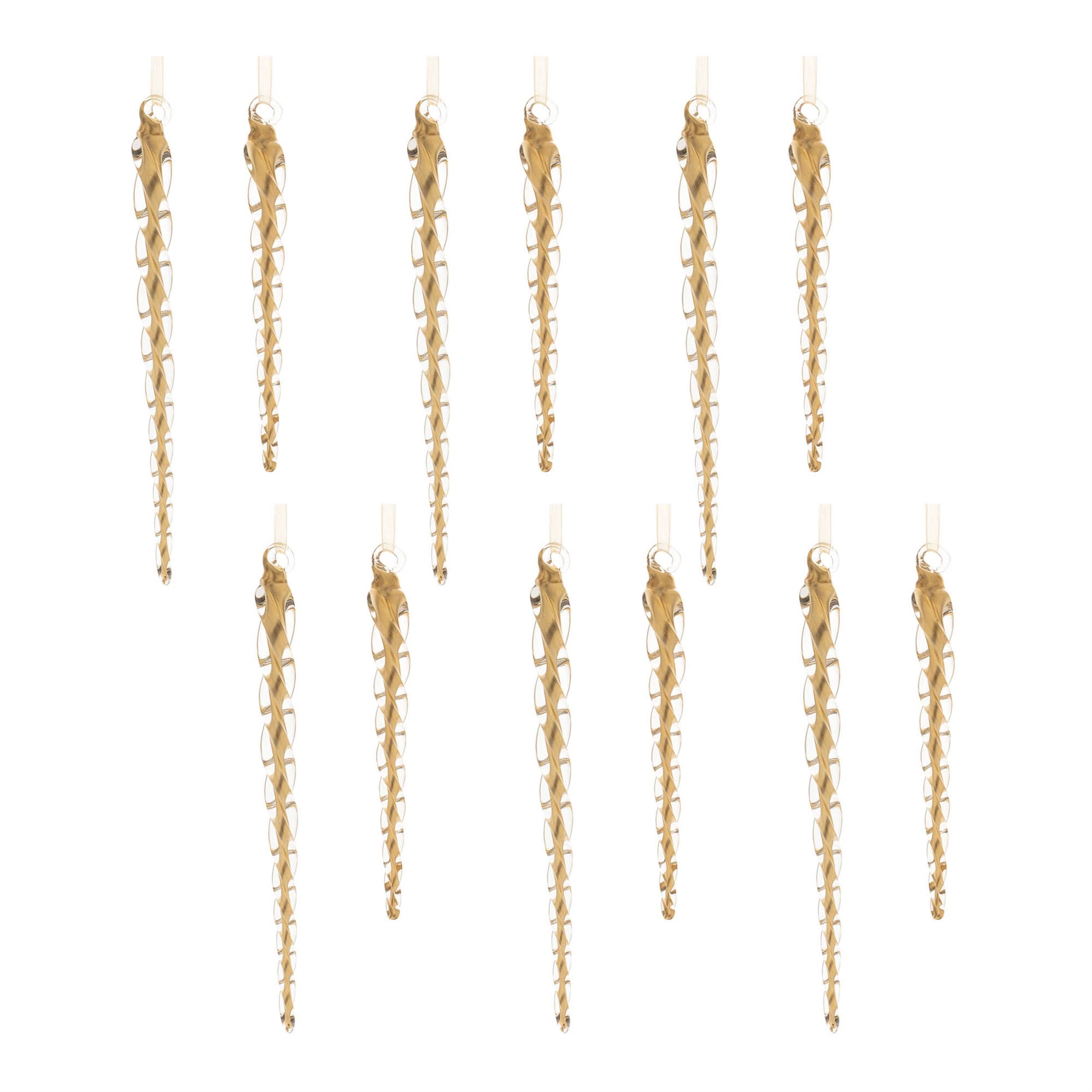 Left. BreeBe - Swirled Glass Icicle Ornament (Set of 12) - Gold.